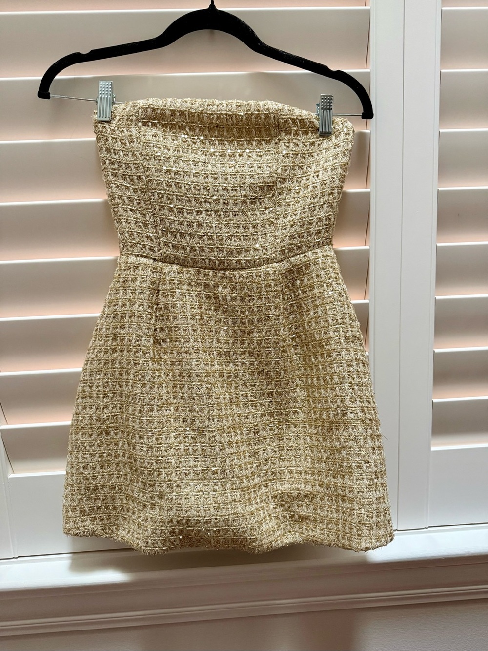 Hello Molly Strapless Gold Tweed Mini Dress